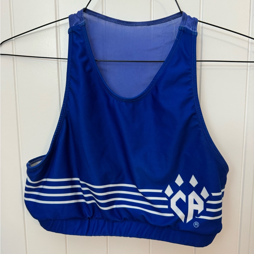 Cheer Athletics blue and white Sports Bra adult medium